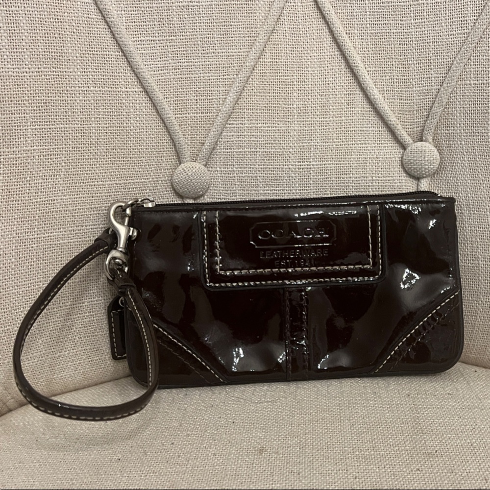 Coach Black Patent Leather Wristlet